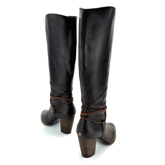 Ugg Brown Tall/Knee High Boot Size 10 Leather Block High Heel Almond Toe Bootie - Picture 12 of 14